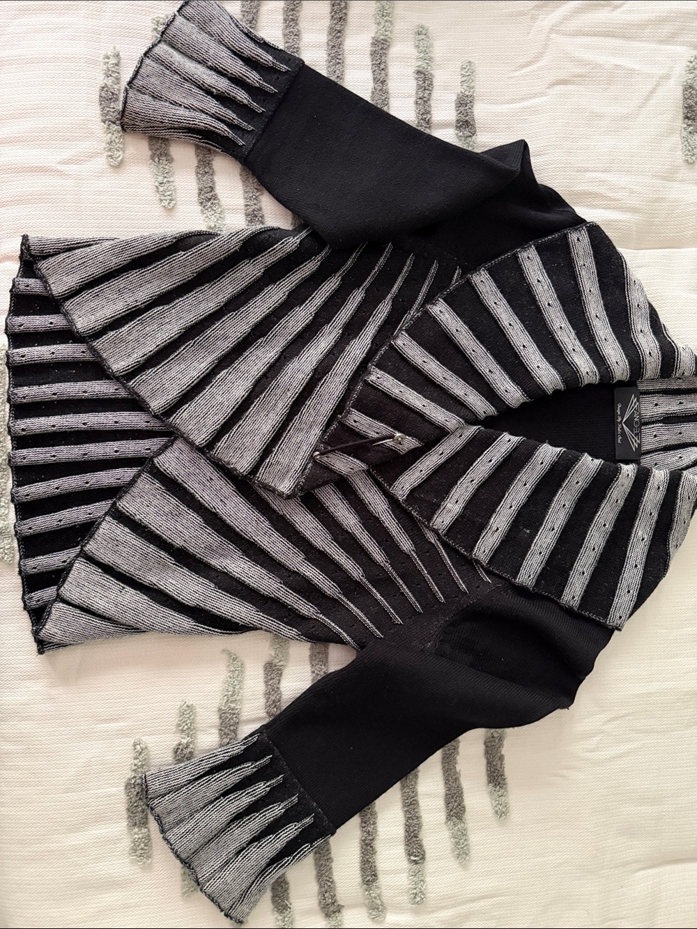 Angel Black & Gray Striped Shawl Collar Cardigan